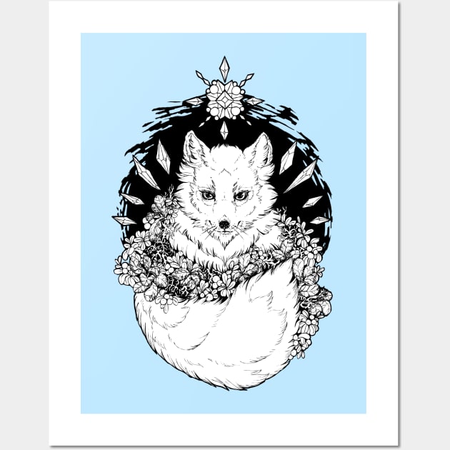 Float Ice Fox Black and White Wall Art by Plaguedog